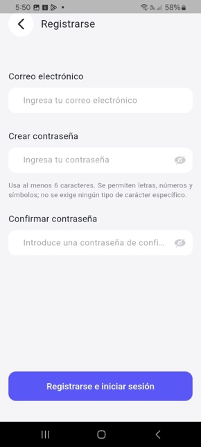 Pantalla de registro de cuenta en TraksPet