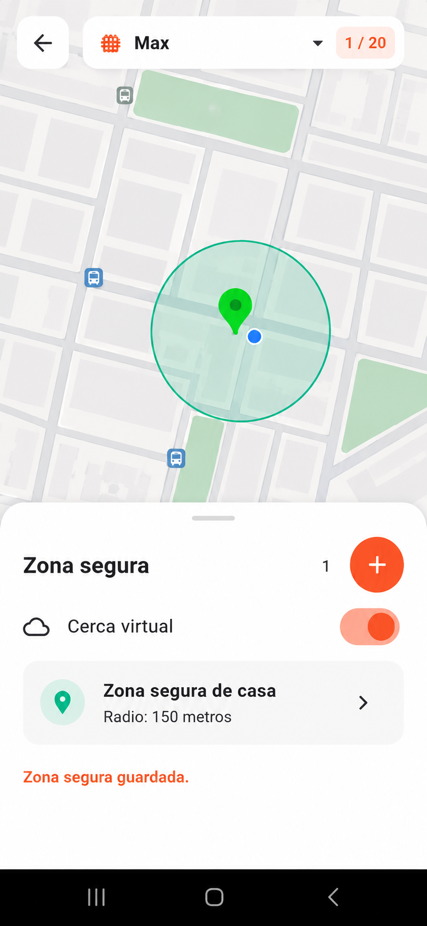 Pantalla de geocerca o zona segura