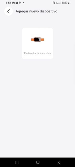 Pantalla para seleccionar el tipo de dispositivo